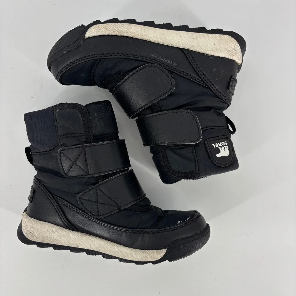 Sorel Whitney II Strap Waterproof Boot Black/Sea Salt Kids Size 9 Insulated Snow